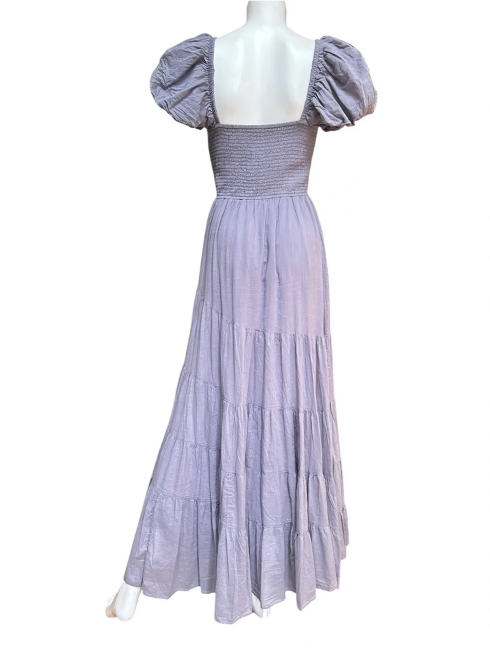 Free People Lavender Puff-Sleeve Tiered Maxi Dress NWOT, S